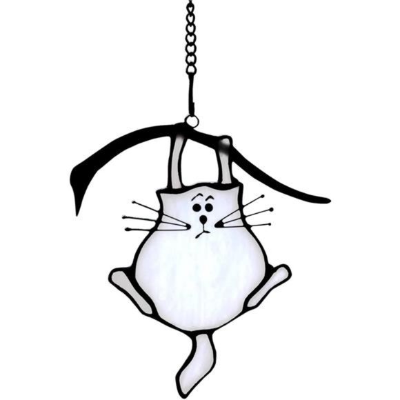 Accents | Climbing Tree Cat Decor Stained Glass Window Hanging White ...